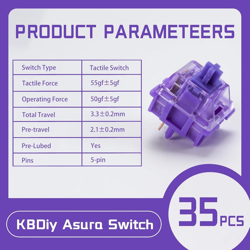 YMKPVR KBDiy Asura Keyboard Switch for Gaming Mechanical Gaming Keyboard KIT Purple Factory Lubed Custom DIY 5Pins Tactile Switch(35pcs) - Image 3